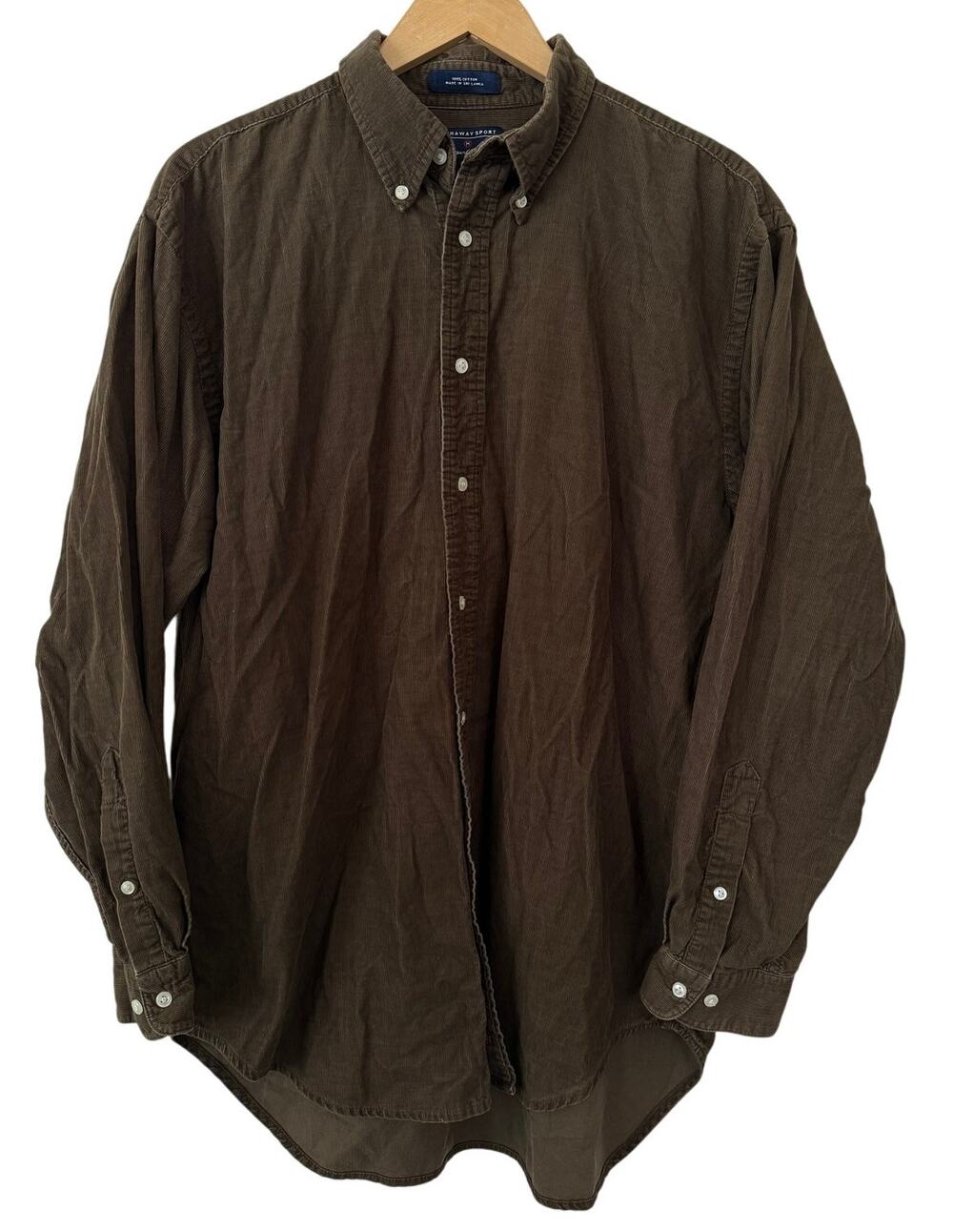 Hathaway Sport Green Corduroy Ribbed Button Down Long Sleeve Large Retro Casual